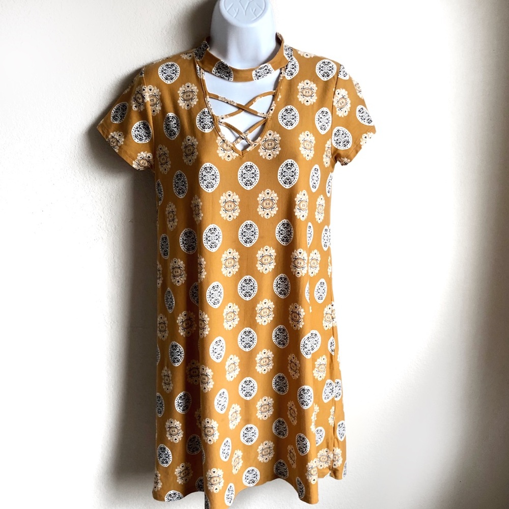 Pink Rose yellow kaleidoscope pattern tunic